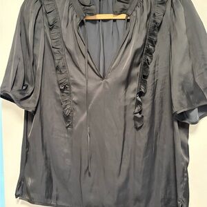 Zadig & Voltaire Charcoal Ruffle-Trim V-Neck Blouse